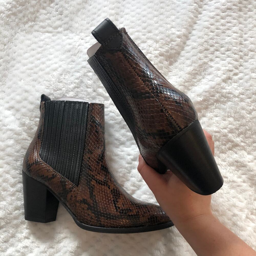 Clarks West Lo Dark Tan Snake Leather Heeled Booties - Picture 9 of 16